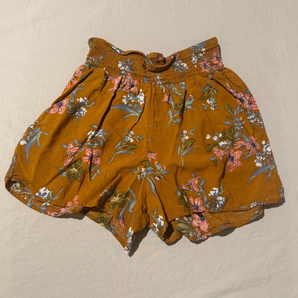 Women's RD Style‎ Orange w/ Floral Print Shorts w/ Pockets Size Extra Small